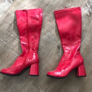 Red Knee High Faux Leather Boots
